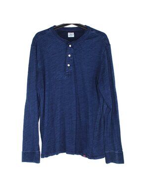 Faherty Mens XL Indigo Dyed Long Sleeve Henley T-Shirt C1264
